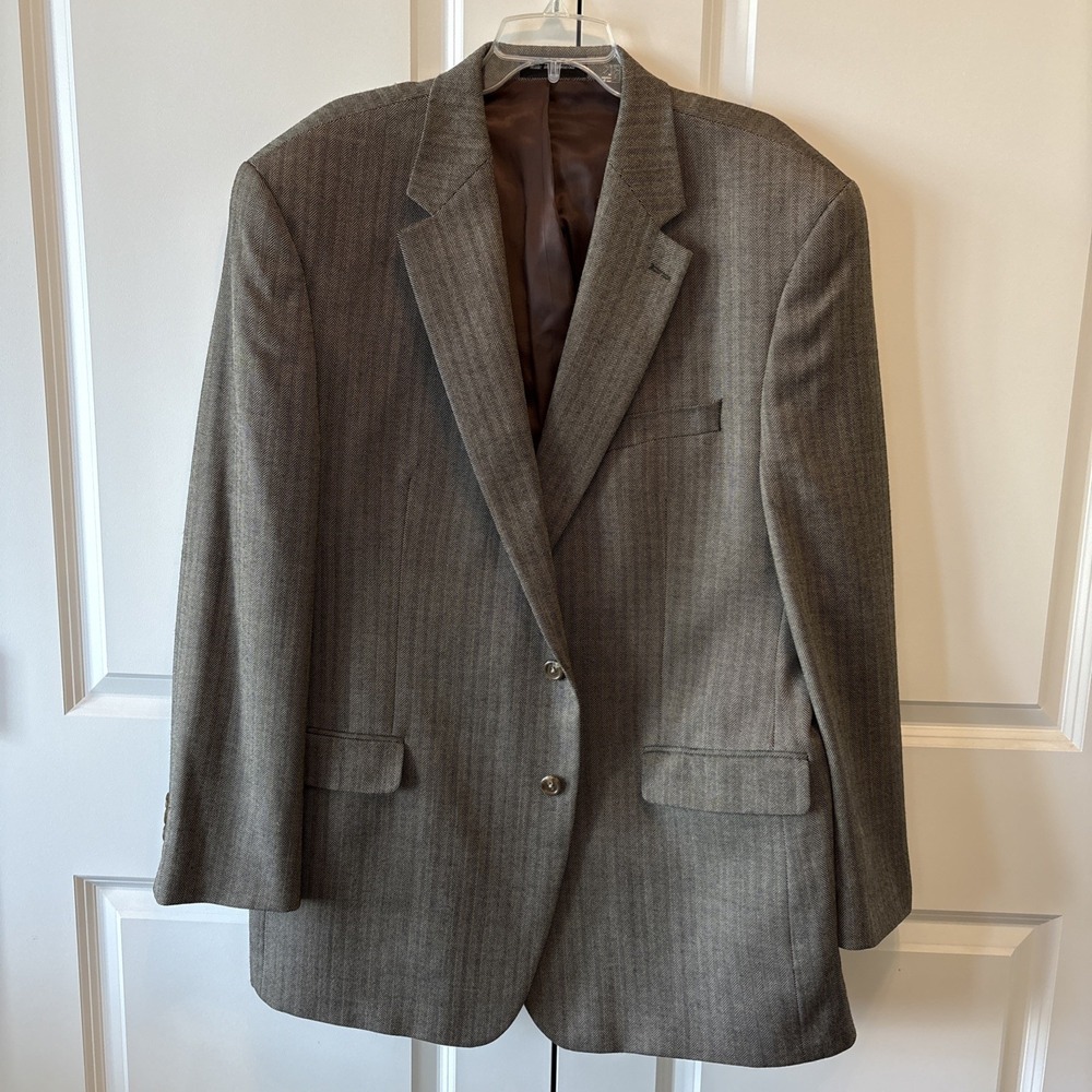 Lauren Ralph Lauren Mens 48L Blazer Sport Coat Wool Herringbone Tweed Brown